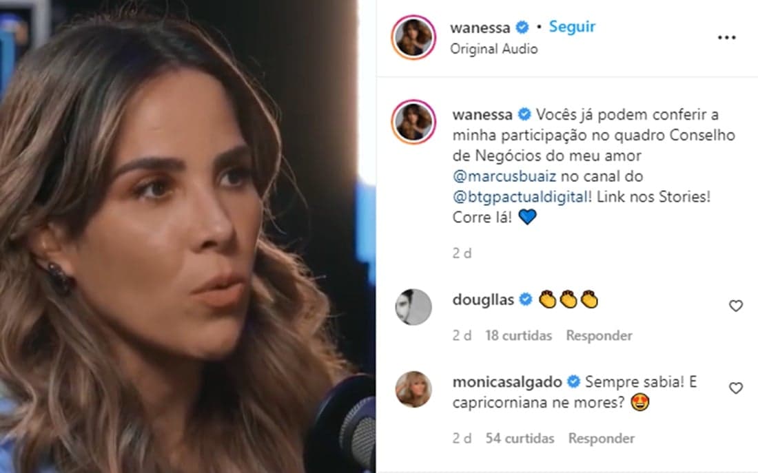 Wanessa Camargo divulga um breve video sobre sua opinião em relação ao dinheiro dada ao quadro de seu marido sobre investimentos financeiros (Reprodução/ Instagram)
