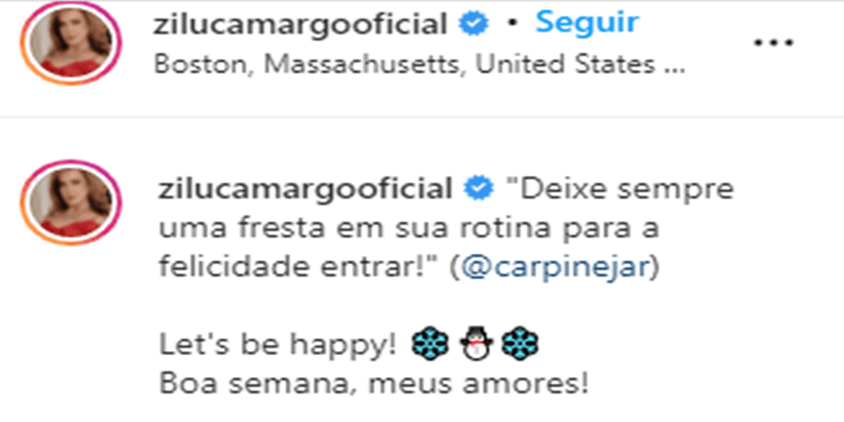 Legenda escrita por Zilu chamou a atenção (Foto: Instagram)