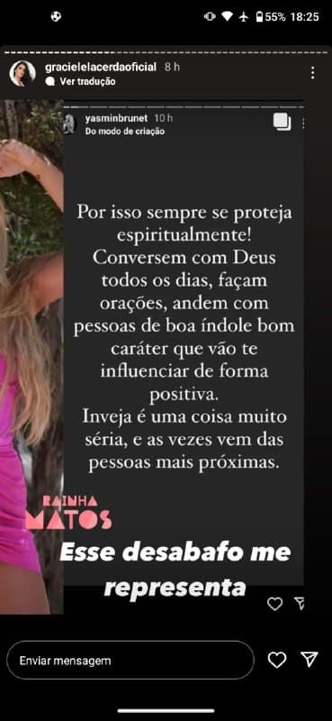 Noiva de Zezé usou texto de Yasmin Brunet (Foto: Reprodução/ Instagram) Noiva de Zezé usou texto de Yasmin Brunet (Foto: Reprodução/ Instagram)