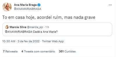 Ana Maria explicou ausência no Twitter