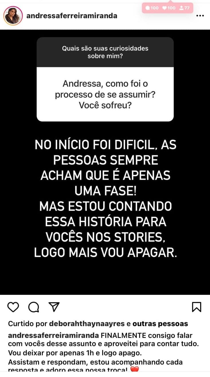 Publicação de Andressa Ferreira (Foto: Reprodução/Instagram)