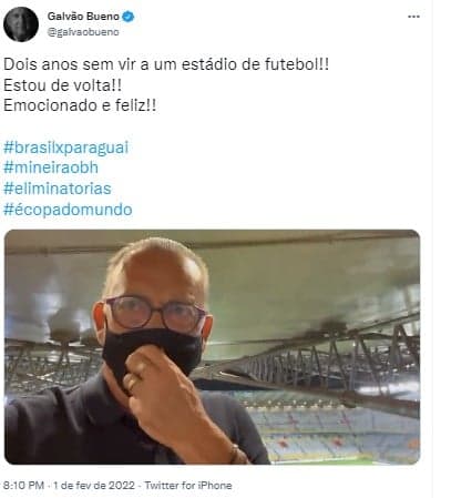 Galvão Bueno se emocionou em um vídeo no Twitter Galvão Bueno se emocionou em um vídeo no Twitter