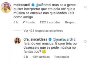 Equipe de Laís alfineta Maíra Cardi ao citar ex-amantes de Arthur (Foto: Reprodução / Instagram) Equipe de Laís alfineta Maíra Cardi ao citar ex-amantes de Arthur (Foto: Reprodução / Instagram)