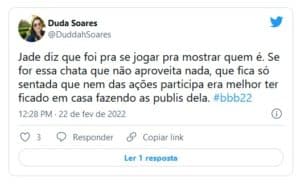 Internautas detonaram atitude de Jade Picon com as patrocinadoras do BBB22 (Foto: Reprodução / Twitter) Internautas detonaram atitude de Jade Picon com as patrocinadoras do BBB22 (Foto: Reprodução / Twitter)