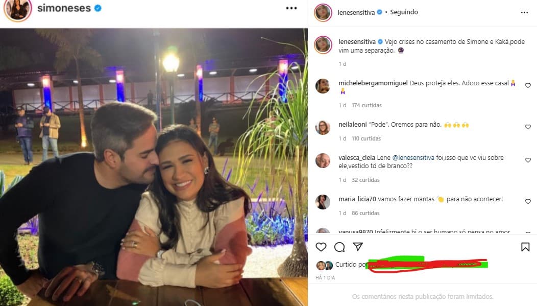 Lene Sensitiva falou de crise no casamento de Kaká Diniz e Simone (Foto: Reprodução) Lene Sensitiva falou de crise no casamento de Kaká Diniz e Simone (Foto: Reprodução)