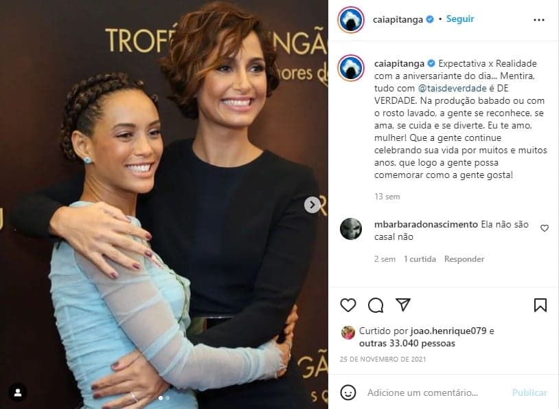 Camila Pitanga se declara para Taís Araújo - Foto: Reprodução