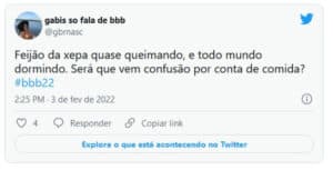 Uma internauta apostou em uma discórdia por causa do feijão queimado (Foto: Reprodução / Globoplay)
