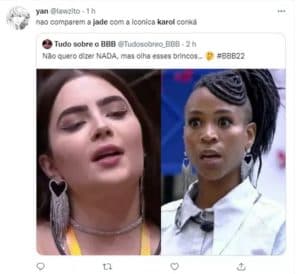 Web reagiu ao acessório de Jade ser parecido com o de Conká (Foto: Reprodução / Twitter)