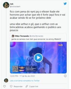 Web reagiu ao fato de Vyni ficar triste com Eliezer e Natália se 'pegando' (Foto: Reprodução / Twitter) Web reagiu ao fato de Vyni ficar triste com Eliezer e Natália se 'pegando' (Foto: Reprodução / Twitter)