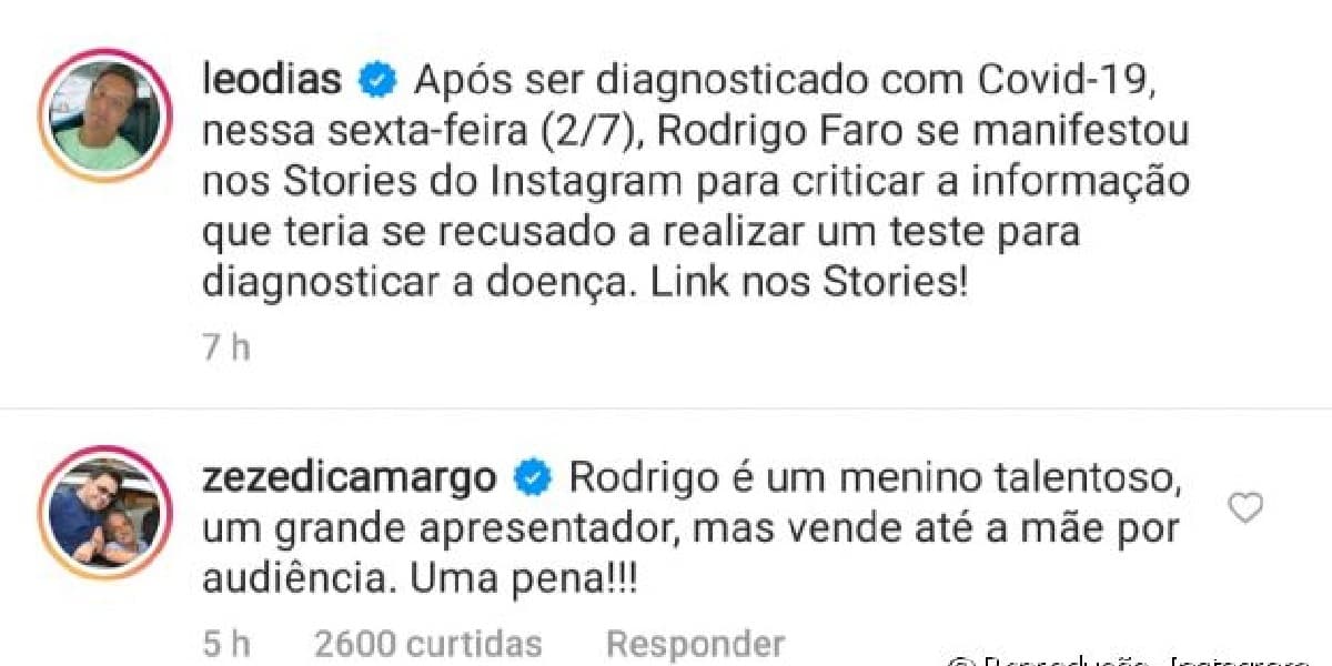 Comentário de Zezé Di Camargo (Foto: Reprodução/Intagram) Comentário de Zezé Di Camargo (Foto: Reprodução/Intagram)