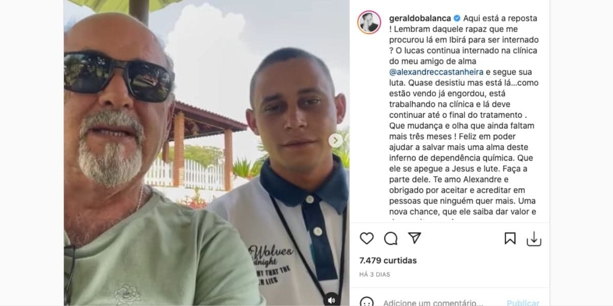 Geraldo Luís expõe vício - Foto: Reprodução