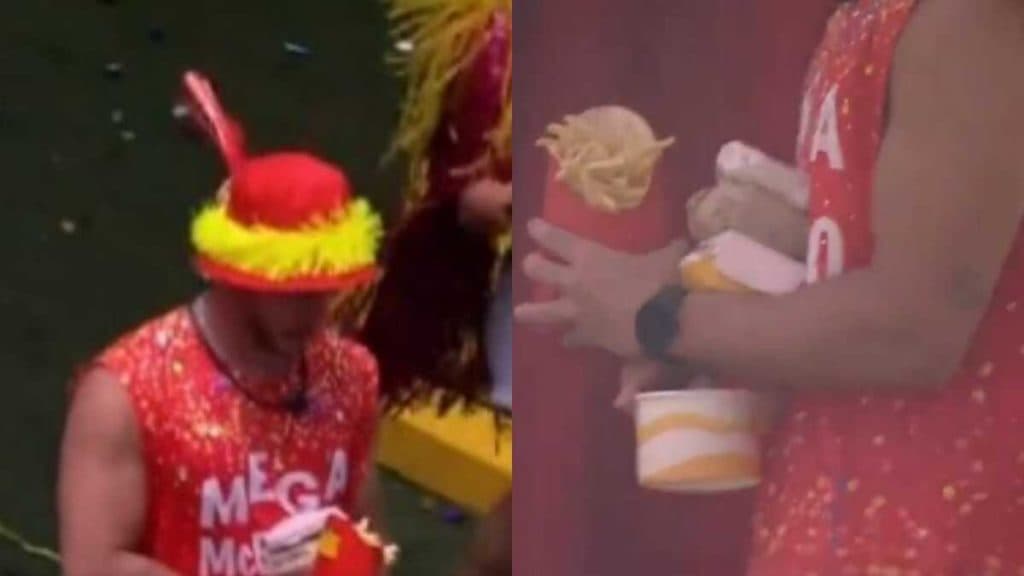 BBB22: Arthur Aguiar se entope de lanche em ação de patrocinadora e vira meme: "Errado não tá"