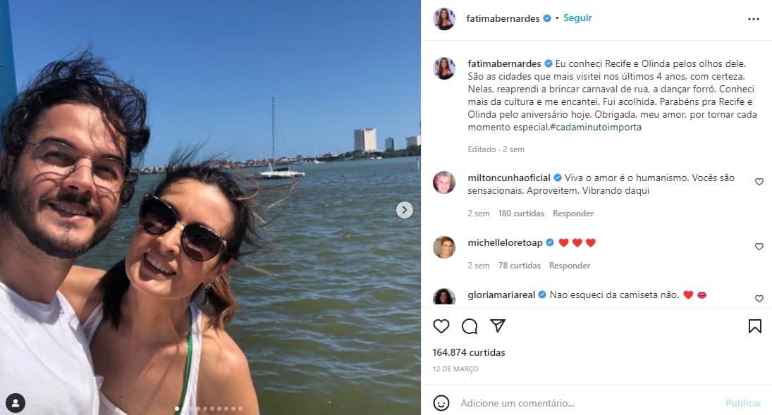 Fátima Bernardes usou as redes sociaisi para comemorar cidade do amado (Foto: Reprodução)