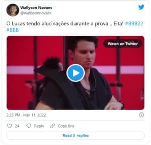 Web reage sobre possíveis alucinações de Lucas na Prova do Líder do BBB22 (Foto: Reprodução / Twitter) Web reage sobre possíveis alucinações de Lucas na Prova do Líder do BBB22 (Foto: Reprodução / Twitter)