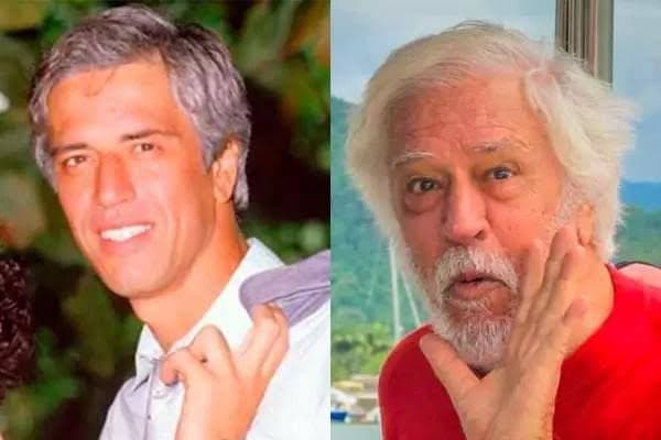 Nuno Leal Maia nos anos 1980 na Globo, e atualmente aos 74 anos (Montagem/ Reprodução Internet)