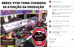 Momento em que Vyni tenta tirar a foto de Eliezer foi divulgado em um Instagram de fofoca (Foto: Reprodução / Instagram) Momento em que Vyni tenta tirar a foto de Eliezer foi divulgado em um Instagram de fofoca (Foto: Reprodução / Instagram)