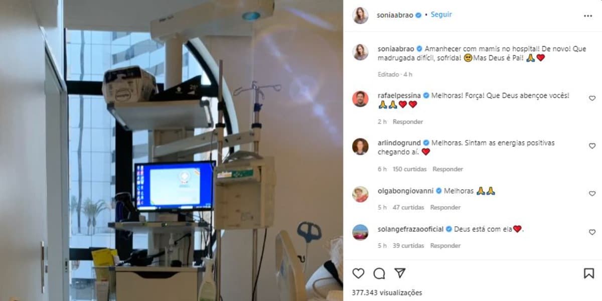 Sonia Abrão revelou que a mãe, Cecília Abrão, está internada após mais uma queda (Foto: Reprodução/Instagram) Sonia Abrão revelou que a mãe, Cecília Abrão, está internada após mais uma queda (Foto: Reprodução/Instagram)