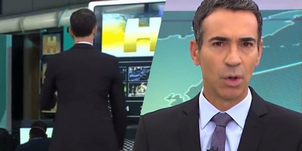 César Tralli é traído por equipe no JH, fica de costa às câmeras e sofre queda na Globo: Audiências 23/03