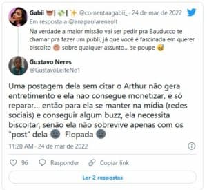Internautas não gostaram da postura da ex-BBB sobre Arthur (Foto: Reprodução / Twitter)