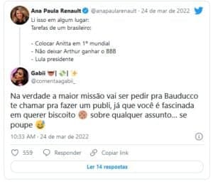 Fãs de Arthur ficaram revoltados com Ana Paula Renault (Foto: Reprodução / Twitter)