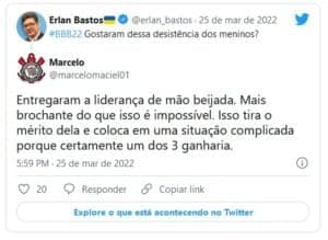 Internautas criticaram ldieraça entregue pelos brothers (Foto: Reprodução / Twitter) Internautas criticaram ldieraça entregue pelos brothers (Foto: Reprodução / Twitter)