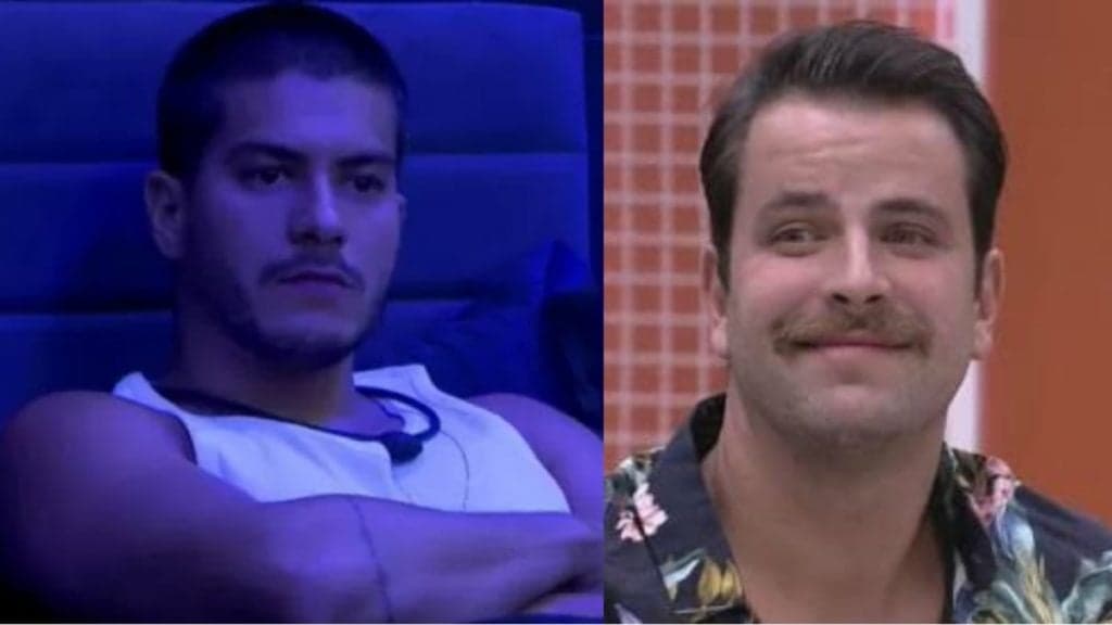 No quarto secreto do BBB22, Arthur Aguiar vigia Gustavo, fecha a cara e se irrita: "Eu que falei"