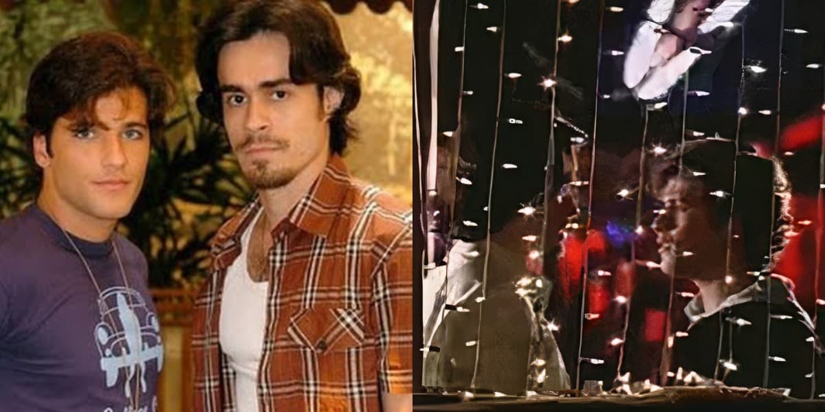 Bruno Gagliasso, como Júnior, e Erom Cordeiro, como Zeca, na cena do 'quase beijo' de "América" (Foto: Reprodução/TV Globo)