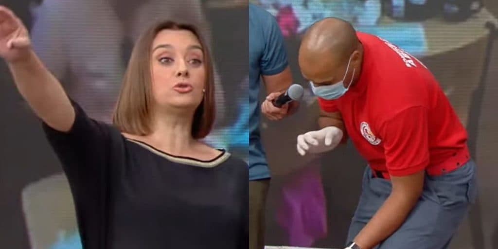 Catia Fonseca para MDT, convoca bombeiro na Band e colunista é socorrido: "A gente precisava da sua ajuda"