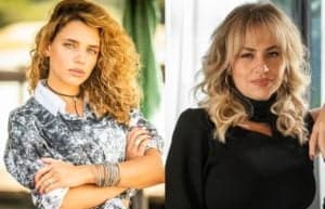 Bruna Linzmeyer vive Madeleine na primeira fase de 'Pantanal' e Karine Teles na segunda fase do remake da Globo (Reprodução / Internet) Bruna Linzmeyer vive Madeleine na primeira fase de 'Pantanal' e Karine Teles na segunda fase do remake da Globo (Reprodução / Internet)