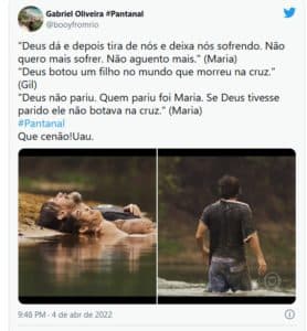 Sequência dramática forte de Maria Marruá, emocionou o público de "Pantanal" (Foto: Reprodução / Twitter) Sequência dramática forte de Maria Marruá, emocionou o público de "Pantanal" (Foto: Reprodução / Twitter)