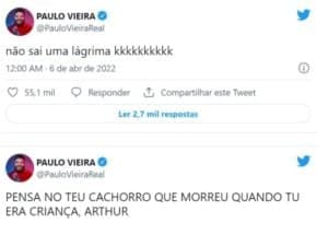 Paulo Vieira criticou Arthur Aguiar no BBB22 (Foto: Reprodução / Twitter)