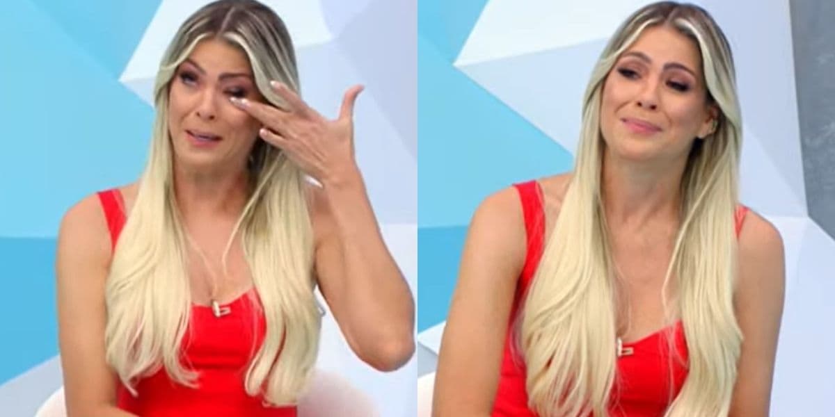 Renata Fan emocionada no Jogo Aberto com despedida de seu ídolo do futebol (Foto: Reprodução/Band)