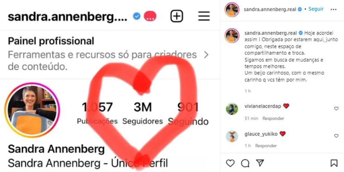 Sandra Annenberg comemorou 3 milhões de seguidores (Foto: Reprodução/Instagram)