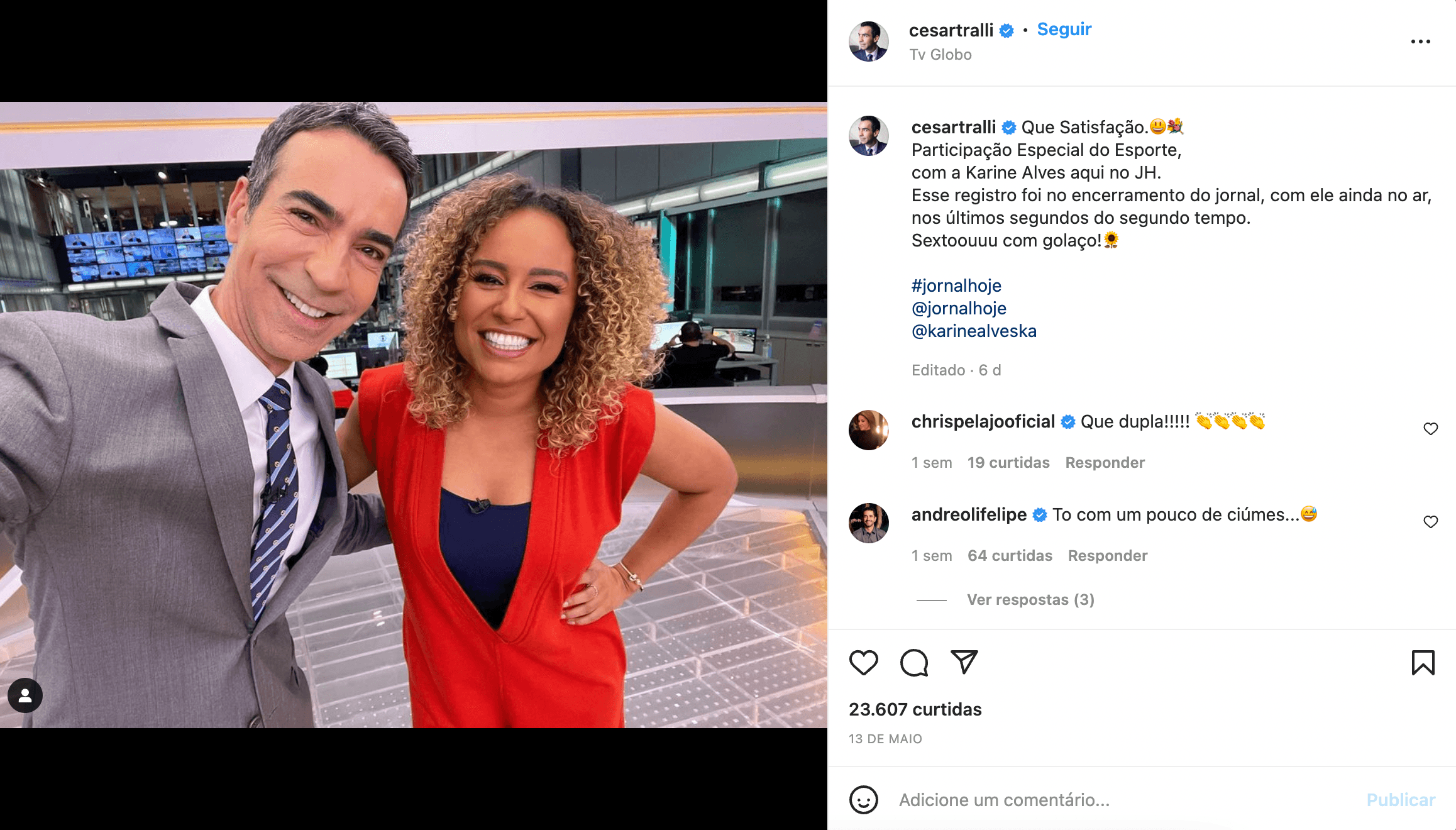 César Tralli posou com colega da Globo