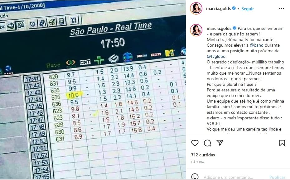 Publicação de Márcia Goldschmidt (Imagem: Reprodução)