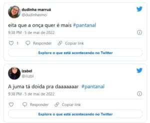 Internautas repercutiram sobre o beijo dos protagonistas de Pantanal (Foto: Reprodução / Globo) 