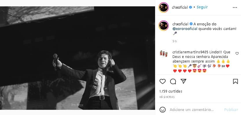 Xororó surgiu completamente emocionado em cima do palco (Foto: Reprodução/ Instagram)