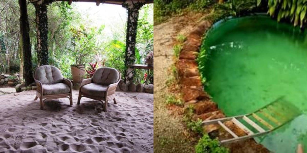 Área de festas e piscina abandonada de Clodovil (Foto: Reprodução/YouTube)