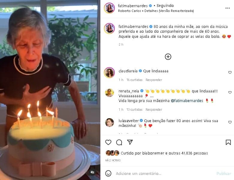 Fátima Bernardes decidiu se declarar para sua mãe (Foto: Reprodução/ Instagram)