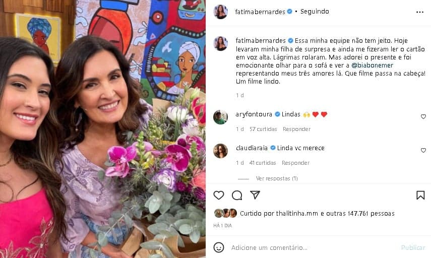 Fátima Bernardes posou ao lado da filha, Bia Bonemer (Foto: Reprodução/ Instagram)