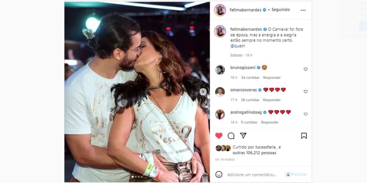 Túlio Gadêlha curtiu o Carnaval ao lado de Fátima Bernardes (Foto: Reprodução/Instagram)