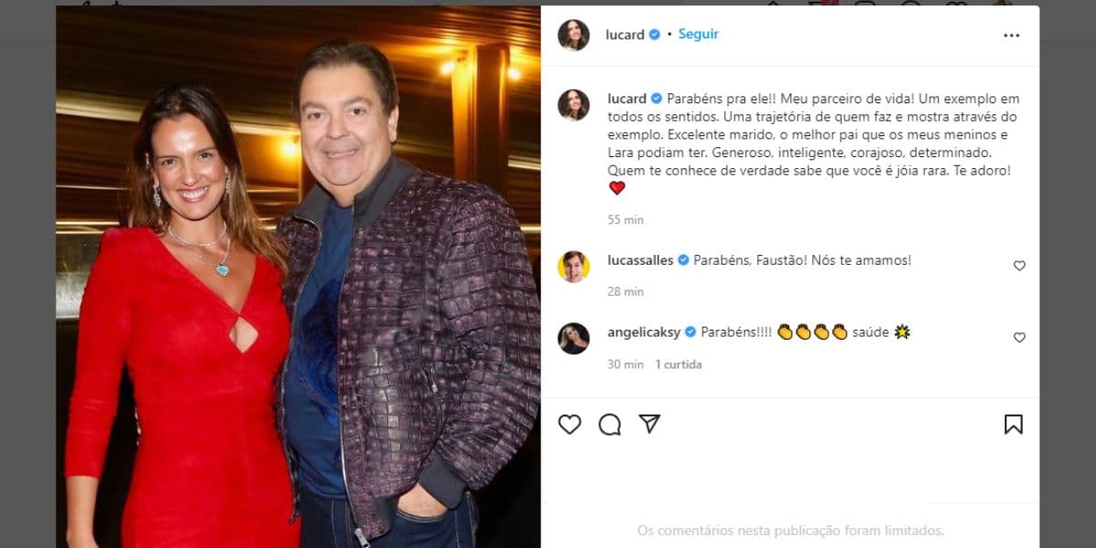 Esposa de Faustão expõe lado oculto do marido e confirma tudo em textão: "Quem te conhece de verdade sabe"