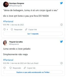 Jove (Jesuita Barbosa) ao ficar nu diante de Juma (Alanis Guillen) em 'Pantanal' deixou a web em polvorosa (Foto: Reprodução / Twitter) Jove (Jesuita Barbosa) ao ficar nu diante de Juma (Alanis Guillen) em 'Pantanal' deixou a web em polvorosa (Foto: Reprodução / Twitter)