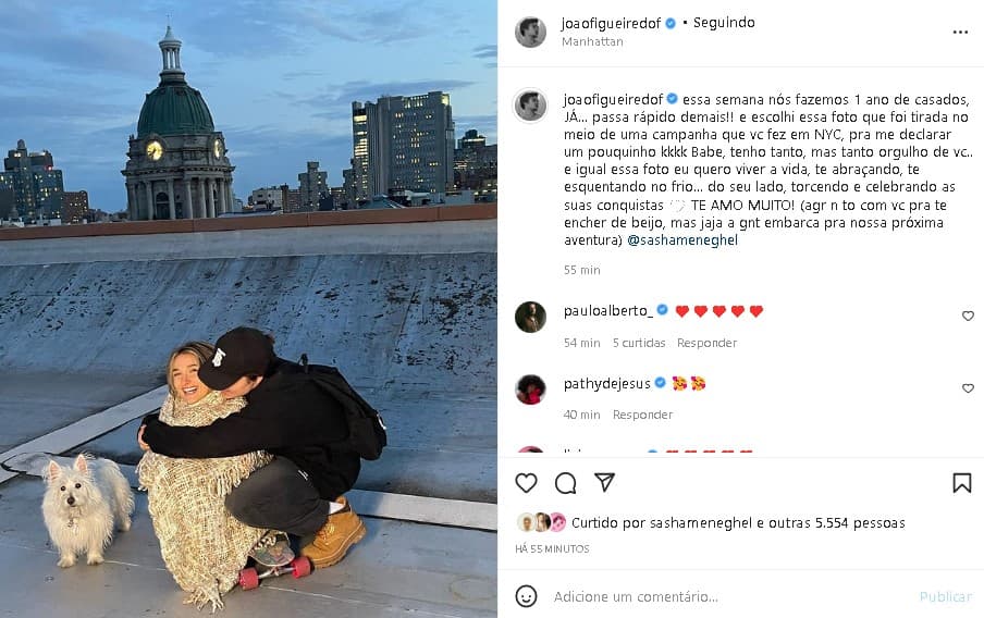 João Figueiredo se derreteu por Sasha Meneghel (Foto: Reprodução/ Instagram) João Figueiredo se derreteu por Sasha Meneghel (Foto: Reprodução/ Instagram)