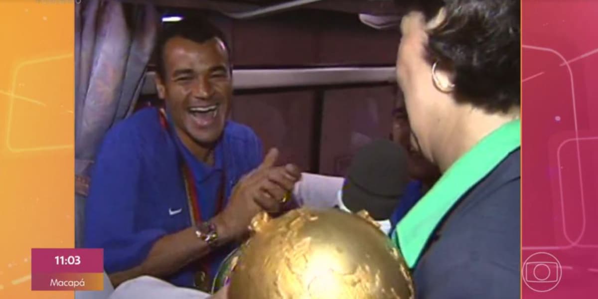 "Encontro" relembrou momento entre Fátima Bernardes e Denílson, na Copa de 2002 (Foto: Reprodução/TV Globo)