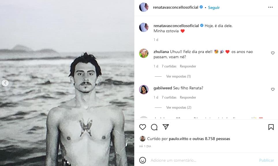 Publicação de Renata Vasconcellos com foto do seu filho (Imagem: Reprodução) Publicação de Renata Vasconcellos com foto do seu filho (Imagem: Reprodução)