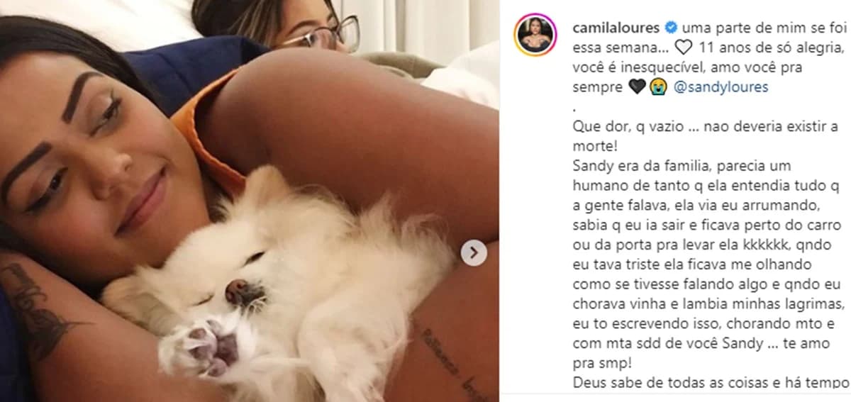 A famosa falou sobre a morte de sua cachorrinha, Sandy (Foto: Reprodução/ Instagram)
