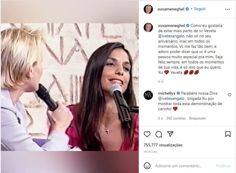 Xuxa se declara a Ivete e expõe vídeo assumindo - Foto: Reprodução Xuxa se declara a Ivete e expõe vídeo assumindo - Foto: Reprodução