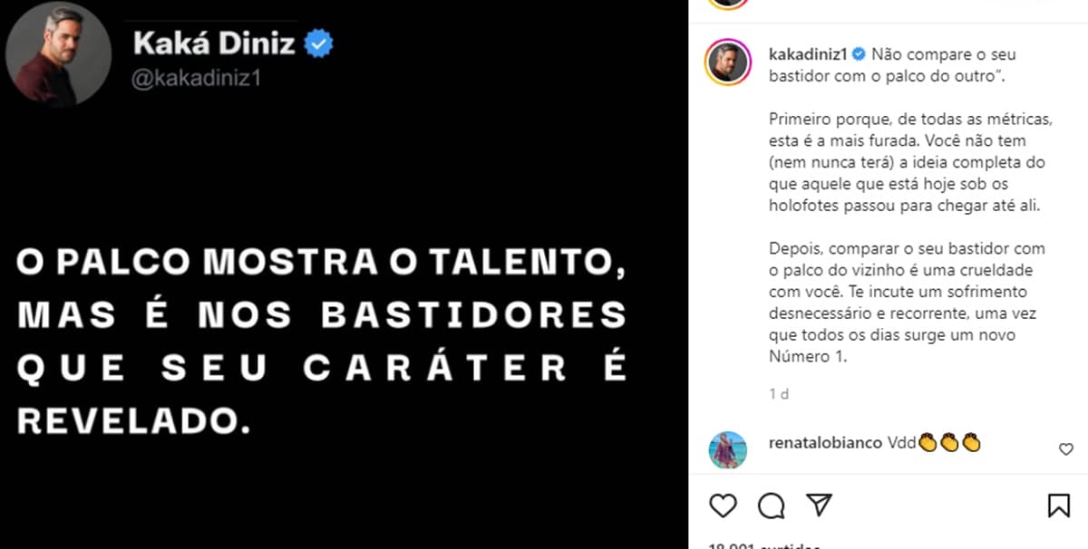 Kaká Diniz é acusado de alfinetas indireta para Simaria e se justifica Kaká Diniz é acusado de alfinetas indireta para Simaria e se justifica