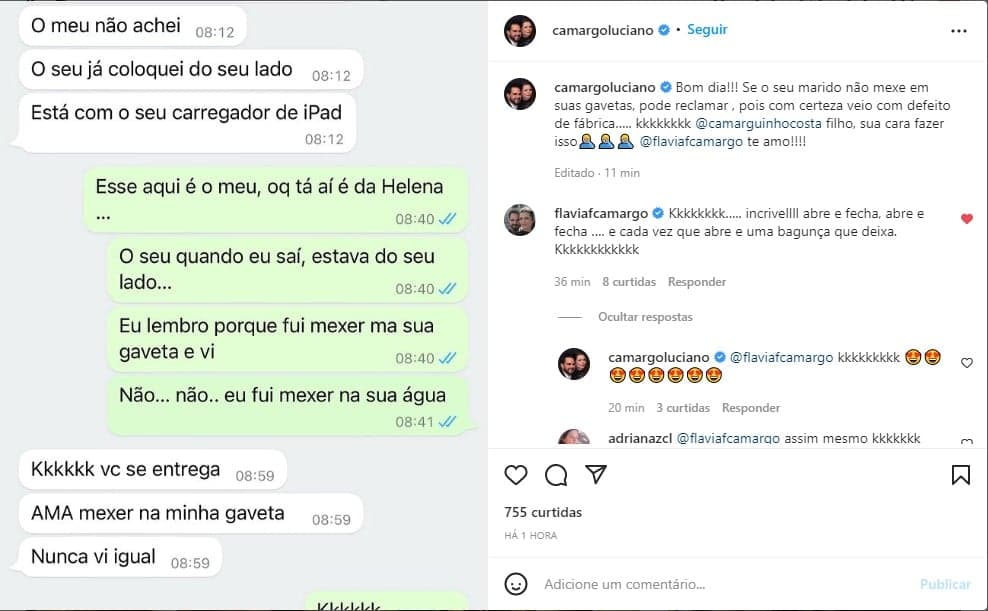 Luciano Camargo expõe o que fez com a esposa - Foto: Reprodução Luciano Camargo expõe o que fez com a esposa - Foto: Reprodução